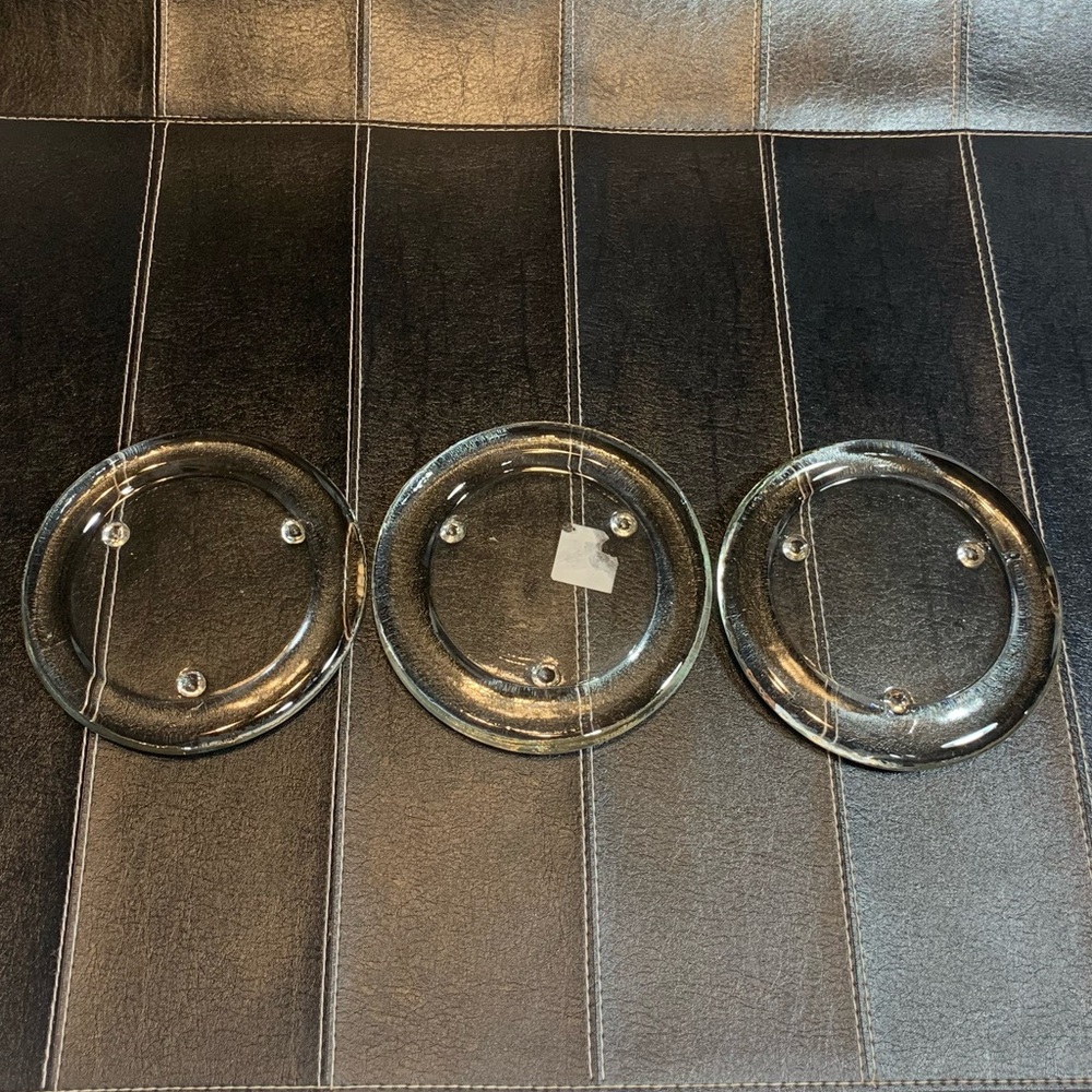 Clear Glass Set of 3 Round Candle-Plant Coasters